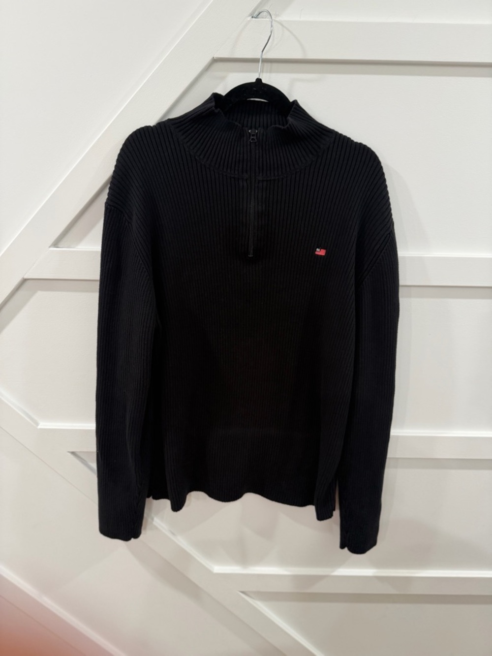 VTG POLO JEANS Ralph Lauren Black Sweater American Flag 1/4 Zip Mens, XXL